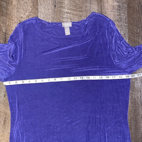 Chico’s Travelers Collection Slinky Purple Asymmetrical Tunic Top size 2 (L/12) - Picture 12 of 15